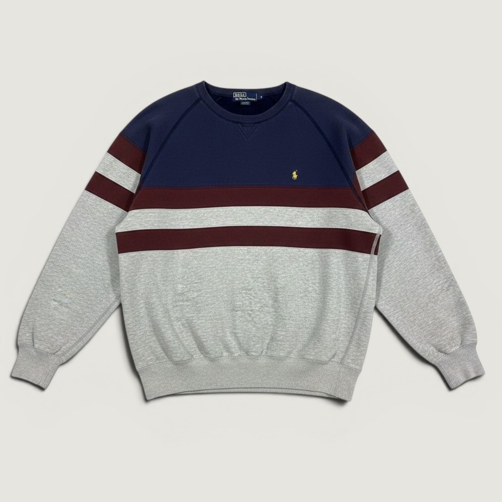 Vintage Polo By Ralph Lauren Sweatshirt Mens Large Gray Navy Striper sweat Shirt